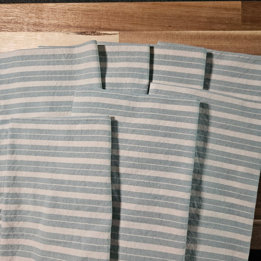 Pottery Barn Blue White Striped Cotton Cloth Napkins Set of 7 20x20 Coastal